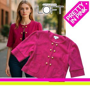 LOFT Pink and Gold Jean Cropped Jacket with Tailored Silhouette
